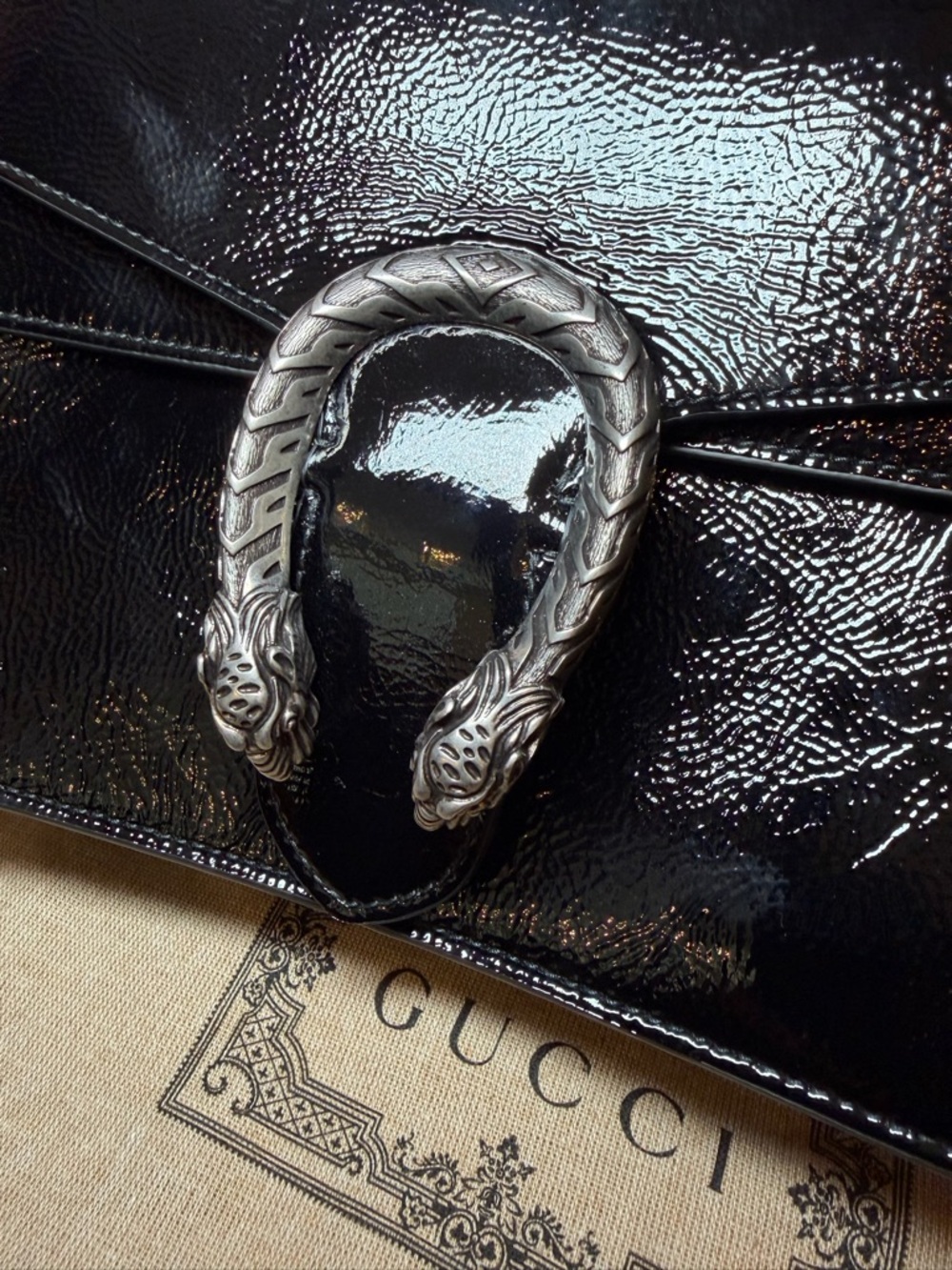 Gucci Dionysus Medium Shoulder Bag Black Patent – Like New w/ Box + Dust Bag - Picture 3 of 6